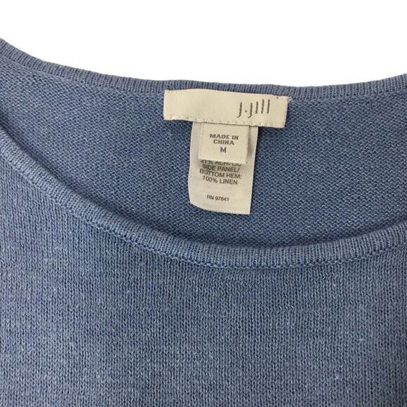J. Jill Linen Blend Knit Sweater Tunic 3/4 Sleeve Shirt Blue White Faux Layers - Picture 8 of 9